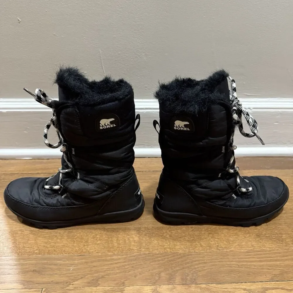 Sorel Whitney Tall Lace 2 Waterproof Cozy Black Winter Snow Boots Women Sz 7.5
